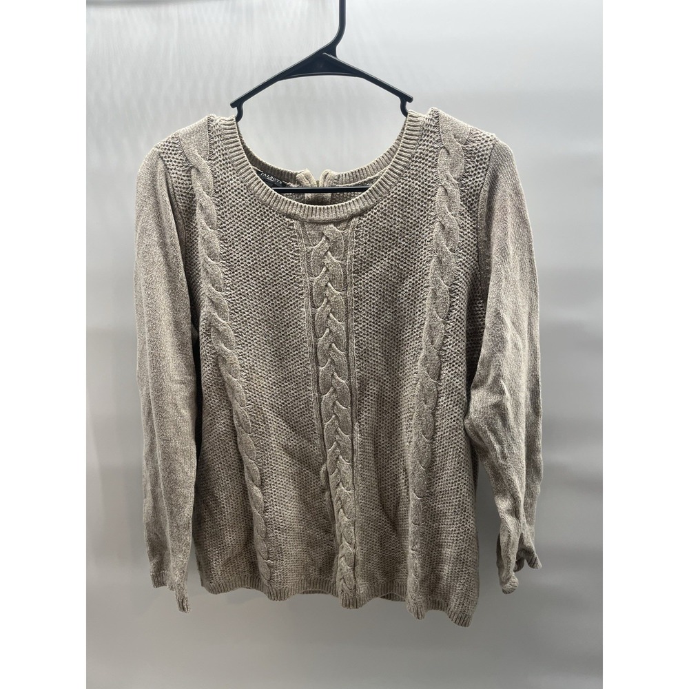 Talbots Tan cable-knit Long Sleeve sweater Zipper Back Size Lp textured design